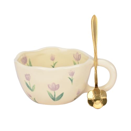 XinHuiGY Tasse céramique fleur, Cadeau femme original utile, tasse à café, tasse the kawaii, Cute mug avec cuillère, tasses esthétiques créative, cadeau...