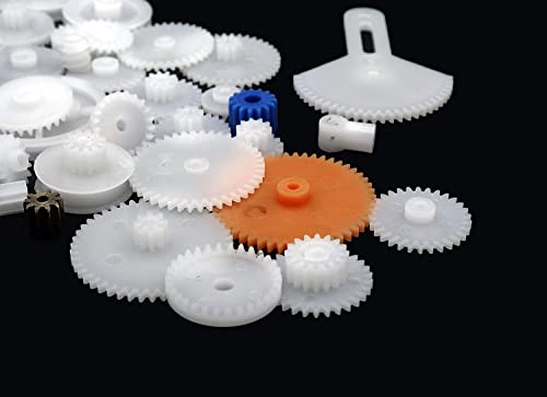 Electronic Spices 78 PCS Plastic Gear Set Rack Pulley Belt Worm Single Double Gears DIY Car Robot for electronic and school projects (WHITE, 78)
