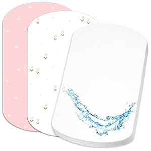 Lovely Hippo 2X Spannbettlaken 100% Baumwolle + 1X Matratzenschoner 100% wasserdichtem Material - Set 3X - Kompatibel Chicco, Kinderkraft (Rosa Blumen, 60 x 80 cm)