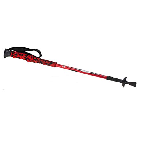 ZLBZBB Bastón de Trekking Amortiguador de Tres Secciones, bastón de Trekking de Carbono, bastón portátil multifunción con Mango Recto Plegable de Alpinismo Red