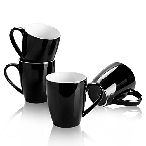 Sweese Porcelain Coffee Mugs - 16 Ounce (Top to the Rim) for Coffee, Latte, Tea, Cocoa, Set of 4, Black