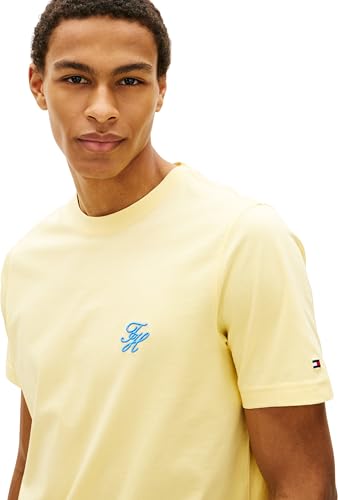 Tommy Hilfiger Herren T-Shirt Kurzarm Script Monogram aus Baumwolle, Gelb (Citronella), XS – Ansicht 4