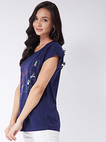 Image of Modeve Women Printed Cotton Blend Half Sleeve Round Neck T-Shirt for Summer