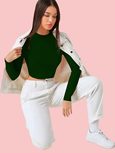Image of Dream Beauty Fashion Women's Casual Round Neck Long Sleeves Stylish Crop Top - 17 inch Inches (Tee-Tally 02)