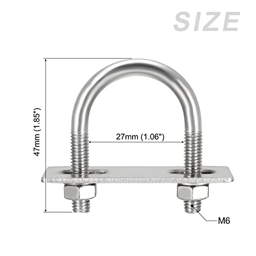 Image of METALLIXITY U Bolts 4 Sets (M6x27x47mm), Round U Bolt 304 Stainless Steel with Accessories - for Construction, Pipe