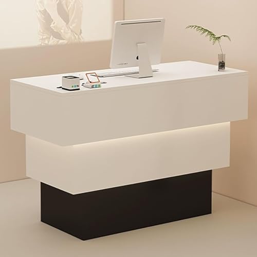 Nowoczesny stolik recepcyjny z otworem na kabel i otwartym schowkiem, stylowa recepcja do salonów, sklepów detalicznych i biur, funkcjonalny i współczesny design