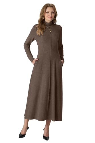 GRECERELLE Women's 2025 Fall Winter Casual Mock Neck Long Sleeve Flared Maxi Sweater Dress with Pockets (XS - 3XL)