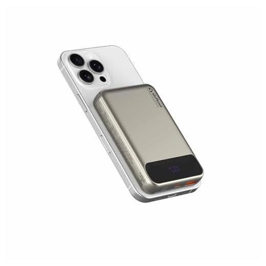 Stuffcool Click 10000mAh Slim Magnetic Wireless Powerbank Natural Titanium Finish Perfect for iPhone 16,15,14,13,12 with Led Display and 20W Fast Wired Charging - Charges iPhone 50% in 30 mins