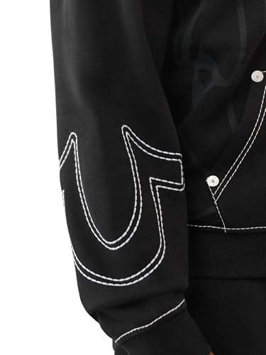 True Religion Men's Cinched Big T Zip UP Hoodie – Full Zip Sweatshirt with Contrast Stitching3