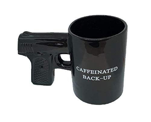 Caliber Gourmet Black Gun Pistol Mug, Ceramic, K-Cup, For Coffee, Tea, Cold Drinks, Holds 18 oz, Black, Funny Mugs, Travel, Collection, Loved by Military Personnel, Veterans, Hunters, Gun Lovers