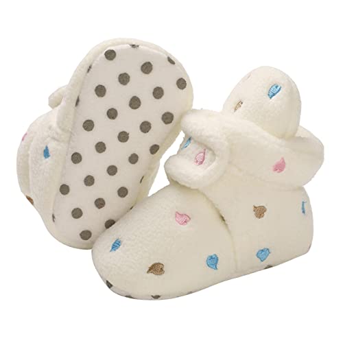 Image of Baby Fleece Booties Newborn Warm Slippers Cozy Winter Boots Sock Shoes Infant Crib Bootie with Non Skid Bottom 0-18Month