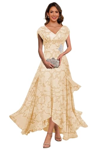 Women's Floral Print Mother of The Bride Dresses with Cap Sleeves Aline Pleated Formal Evening Dress DE5323