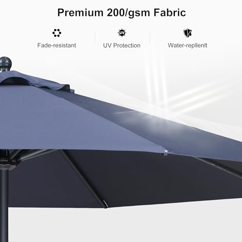 Image of PURPLE LEAF Patio Market Umbrella 8' Round Tilt Navy Blue 8 Metal Ribs