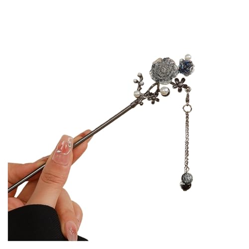 Épingle à cheveux lune et rose avec pompon élégant pour coiffure femme