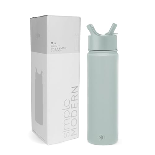 Simple Modern Water Bottle with Straw | Insulated Stainless Steel Thermos for Sports Gym | Summit Collection | 650ml 22oz | Sea Glass Sage