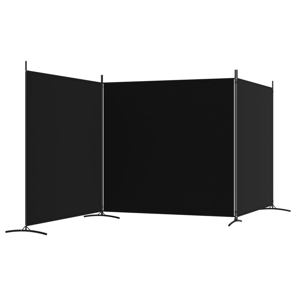 Paravent 3 Panneaux Noir 525x180 cm Tissu Séparation de Pièce Polyvalente Cloison de Séparation de Chambre Espace Privé Séparation de Salon Cuisine Mur de Fond Bloquer Le Soleil