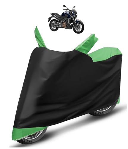 Image of Auto Hub Bike Cover Compatible with Bajaj Dominar 400 with Mirror Pocket, Dustproof, Heat Resistant, Triple Stitched, Dominar 400 Bike Cover- Black, Green
