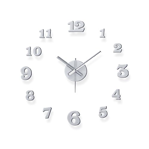Reloj de Pared Grande sin Marco - Reloj Decorativo con Piezas Autoadhesivas Color Metal - Goma EVA - 12 Numeros - Movimiento Silencioso - Hogar u Oficina - Diámetro Recomendable 60 cm - Aktual