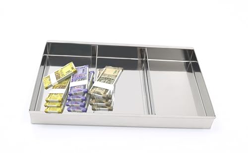Image of Stainless Steel Storage Boxes - Multi-Purpose Safe Locker and Cash Box with Removable Tray (4 Compartments) for Shop Counter Drawer