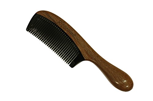 Medium Tooth Comb Red Sandalwood Handle and Buffalo Horn Teeth Handmade Comb - JM008