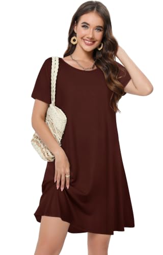 Image of Summer Dresses for Women Casual Tshirt Short Sleeve Floral Sundress Beach Cover Ups with Pockets 2026