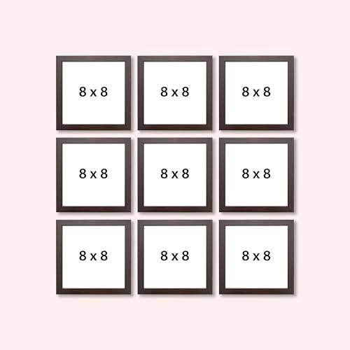 Image of Photo Frame for Wall | Set of 9 Brown Photo Frames 8x8 Inch | Gift for Anniversary & Housewarming | Wall Decor Items for Home Decor & Wedding Gift for Couples