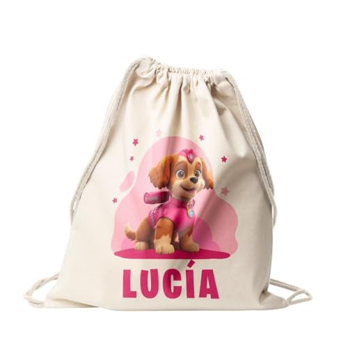 DEREGALOOS Mochila saco infantil personalizada. Mochila de cuerdas personalizada infantil para la Vuelta al cole o guardería. Mochila saco personalizada. Mochilas infantil canina.