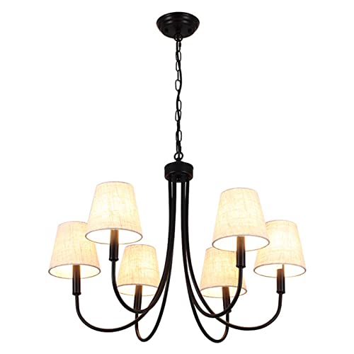 Chandelier classique en lin haut de gamme et ses suspensions noires suspendues