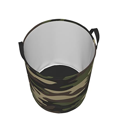 Image of Green Camouflage Round Collapsible Laundry Basket,Large Laundry Hamper Toys Clothes Organizer Foldable Storage Bin Storage Basket With Handles For Dorms,Boys Girls Bedroom,Bathroom