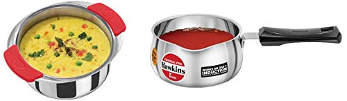 Image of Hawkins 1.5 Litre Metro Patila, Triply Stainless Steel Tope, Induction Bhagona, Tapeli (SSP15) & Stainless Steel Induction Compatible Tpan, Capacity 1 Litre, 4.7 mm
