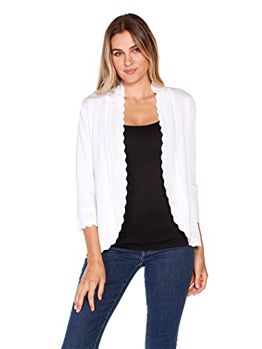 Women's Lightweight Cardigan Shrug With 3/4 Sleeves And Scalloped Edging White #TOP4