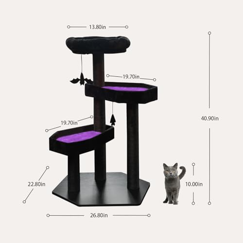 Árbol para gatos multi-nivel gótico con cama ataúd morado grande miniatura 7