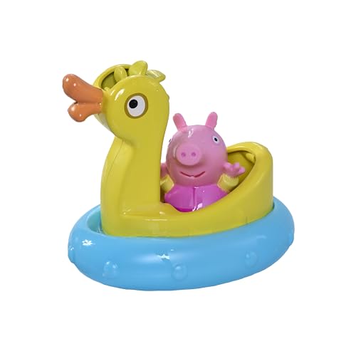 TOMY Toomies Peppa Pig Peppa and Duck Bath Float - Peppa Water Squirter Bath Toy and Duck Pourer Float with Water Wheel - Officially Licensed Peppa Pig Toys - Baby Bath Toys for +18 Months Small