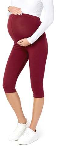 Be Mammy Leggins Premamá 3/4 para mujer embarazada Mallas capri maternidad Leggings pirata lactancia Ropa deportiva Embarazo BE20 229 (Granate, 3XL)