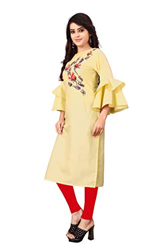 Image of OM SAI LATEST CREATION Slub-Rayon 3 /4 Sleeve Printed A-Line Kurti for Women