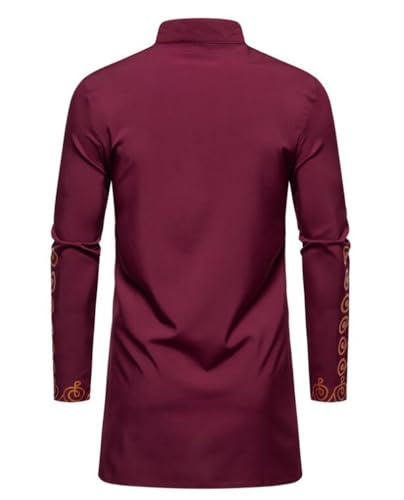 Mens African 2 Piece Set Long Sleeve Gold Print Men Suits Dashiki and Pants Outfit Traditional Suit3