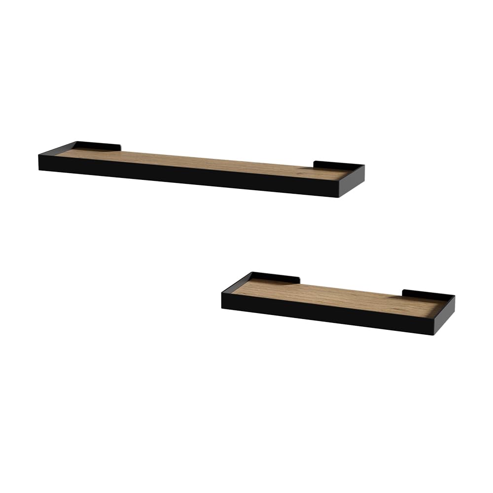 Vicco Estante de Pared Erni, Negro/Roble, 60 x 3 cm Lote de 2, para almacenar y presentar Objetos