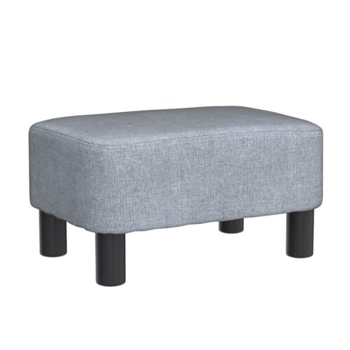 IBUYKE 16.54" Small Footstool Linen Fabric Pouf Ottoman Footrest Modern Home Bedroom Rectangular Stool, with Padded Seat Pine Wood Legs, Gray Blue RF-BD214-D