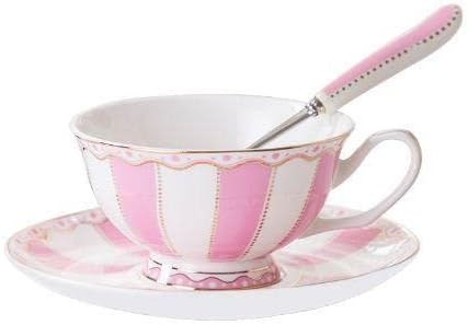 Bone China - Juego de 3 tazas de té rosa con cuchara de platillo (7 onzas), tazas de capuchino, tazas de café, juego de tazas de té, tazas de café