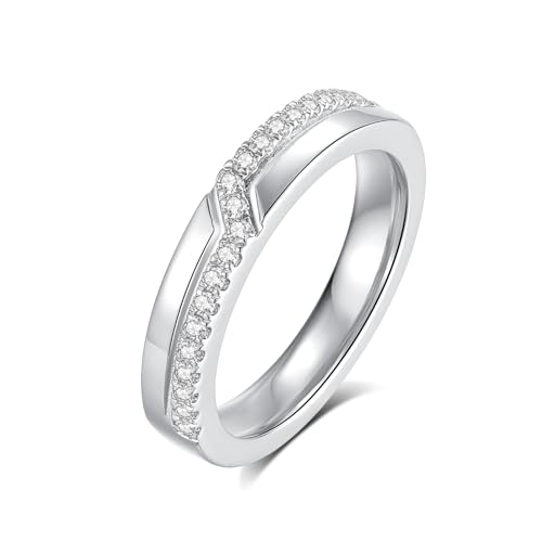 Round Cut Moissanite Wedding Ring Band For Women 18K White Gold Plated S925 Sterling Silver Modern Design Band Ring For Women