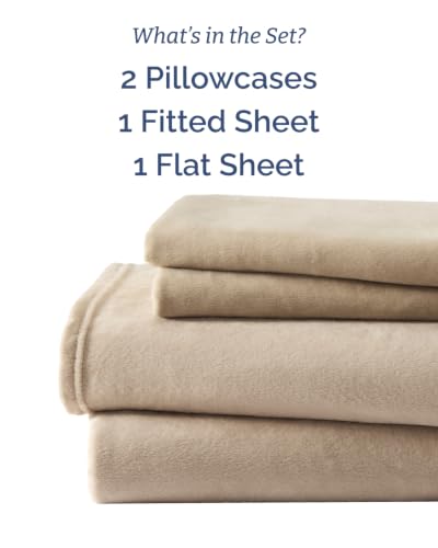 Image of Fleece Sheets Queen Size Set - 4-Piece Flannel Sheet Set - Oxford Tan