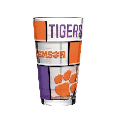 Image of Logo Brands NCAA oz Stained Glass Pint Glass - 3D Embossed Logo & Bold Team Colors - Durable Sports Fan Beer Glass for Home, Bar & Tailgates