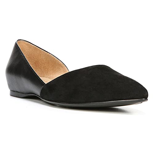 FOWT Vintage Suede Leather Patchwork Two-Toned Half D'Orsay Flats Chic Sexy Pointed Toe Slip on Low Heel Shoes Elegant Simple Office Black Ballet Flats for Women, US Size 4-16 M