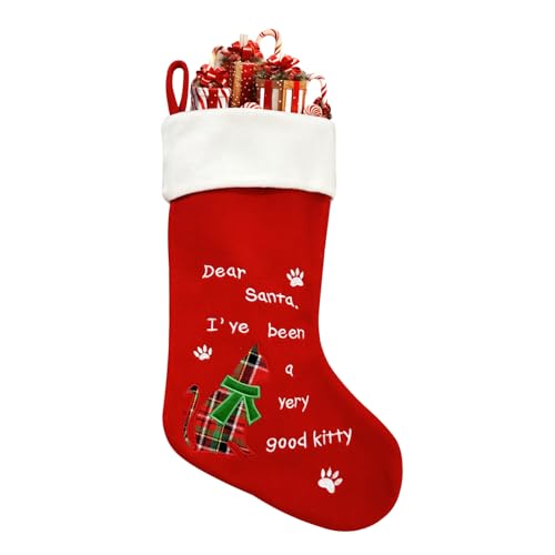 Habbiful Large Christmas Stockings Xmas Stockings for Gifts Christmas Tree Decoration Red Cat Velvet Christmas Stockings Xmas Fireplace Hanging Stockings for Home Holiday Party Decoration Favors