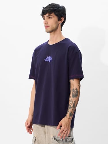 Image of The Souled Store Official Marvel: Spider x Venom Oversized T-Shirt for Men Boys Cotton Casual Half Sleeves Baggy Loose Fit Drop Shoulder Round Neck Black