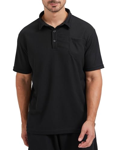 TUVEKE Polo Shirts for Men Short Sleeve Casual Knit Waffle Texture Polo Golf Shirt