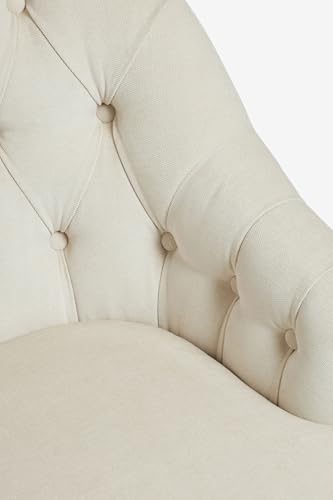 Image of Kingsman Furnitures Luxury Loriel Ashley Single Seater Sofa for Living Room | 1 Seater Tufted Wing Chair Sofa with Padded Arms | Medium Back Arm Chair Velvet Lounge Sofa Chair - Cream Linen Fabric
