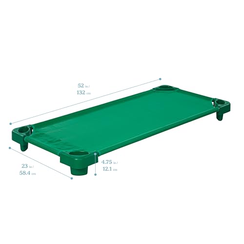 Image of ECR4Kids Stackable Kiddie Cot, Ready-to-Assemble, Standard Size, Classroom Furniture, Green, 6-Pack