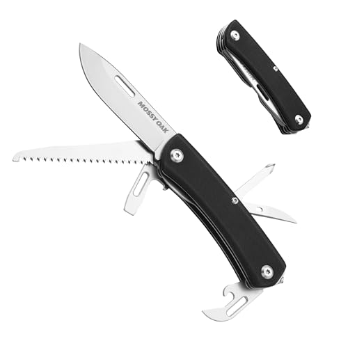 Mossy Oak Taschenmesser 10 in 1, Multitool Klappmesser mit Edelstahlklinge, Campingmesser mit Flaschenöffner, Schraubendreher & Säge, Multifunktionswerkzeug für Camping & Wandern