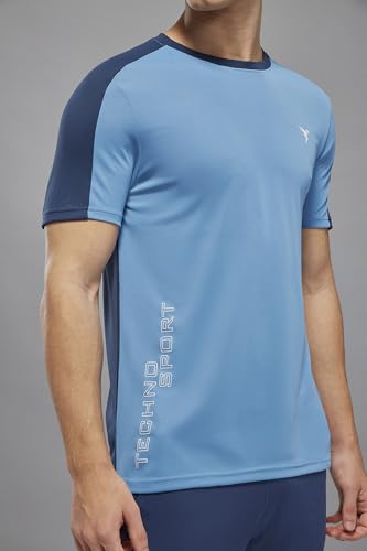 Image of TECHNOSPORT Men's Slim Fit Color Block T-Shirt, Technocool Quick Dry Anti-Microbial Short Sleeve Sports Tee for Gym, Running, Training & Everyday Wear